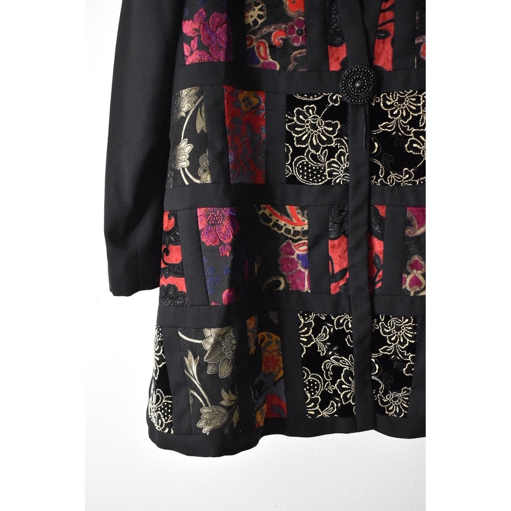 Splendiferous Patchwork Evening Jacket Womens L Black 70s Brocade Art Wear - Picture 3 of 6